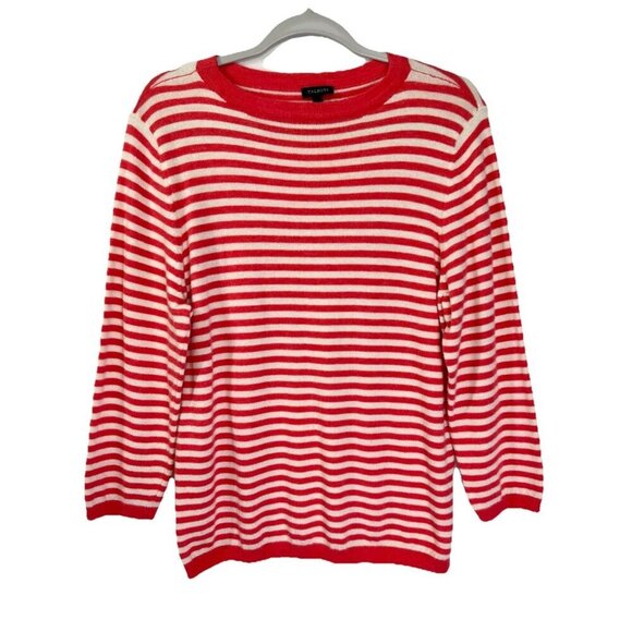 Talbots Sweaters - Talbots Lambswool Blend Sweater Womens XL Coral Pink White Stripe Crewneck Top
